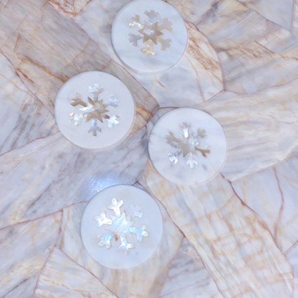 New ARHAUS Snowflake white‎ Marble Coasters (Set of 4)